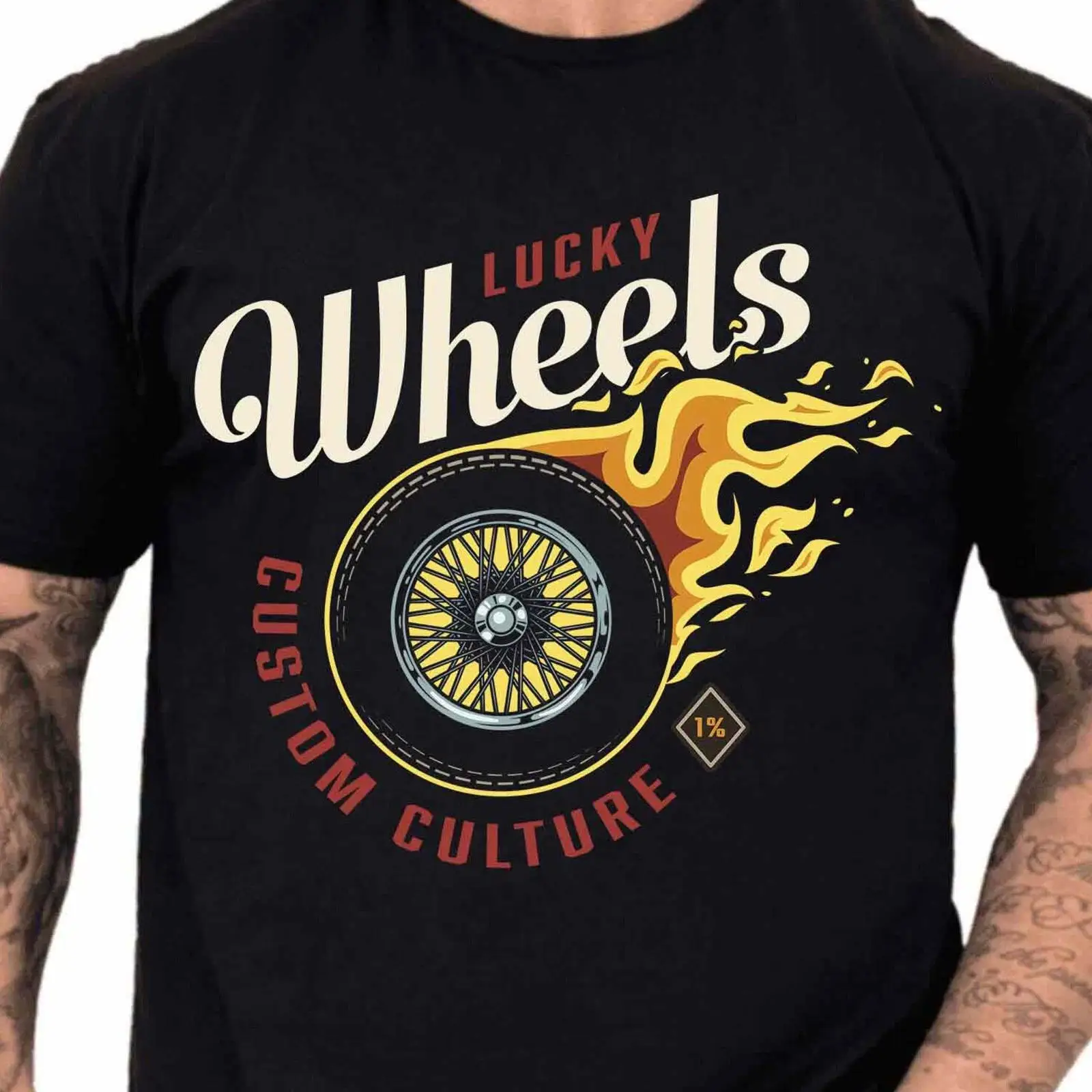 Vintage Fashion Wheel - Lucky Wheels Özel Tişört Flaming Tire