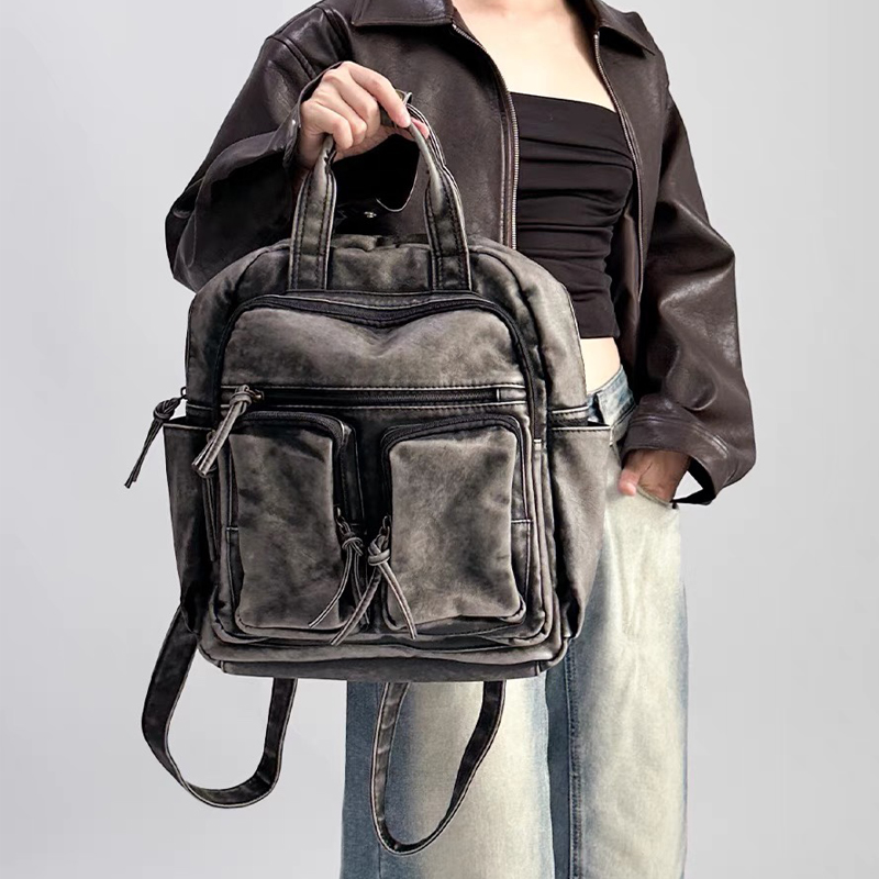 Vintage Fashion Trends - Lüks Yumuşak Yıkanmış PU Deri Sırt