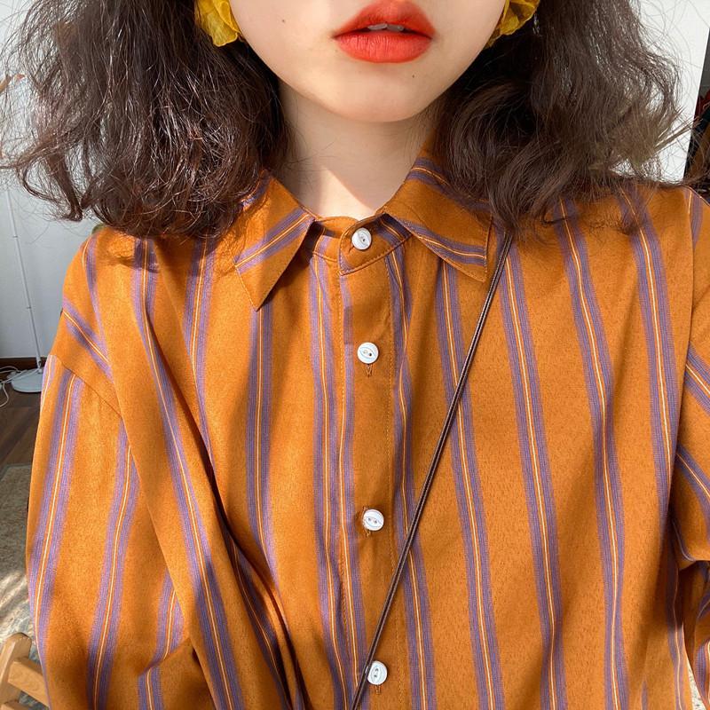 Vintage Fashion Trends - Bahar yeni çizgili gevşek rahat bluz