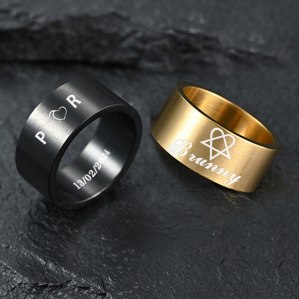 Vintage Fashion Rings For Women - Kişiye Özel Paslanmaz Çelik Eğimli Kenarlı