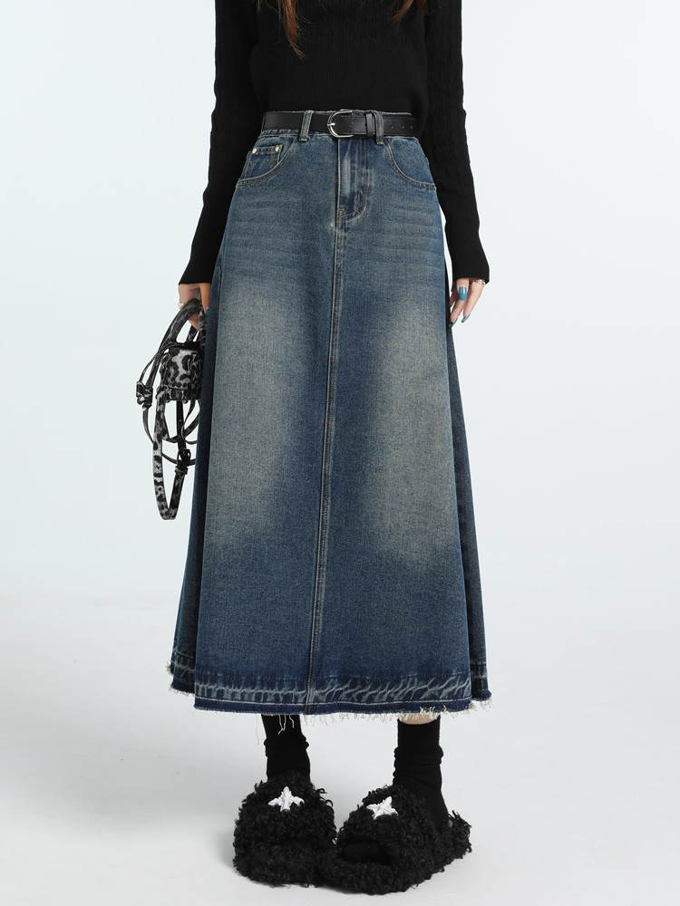 Denim Skirt Midi Vintage - Yüksek Bel Vintage A-line Kot Etekler