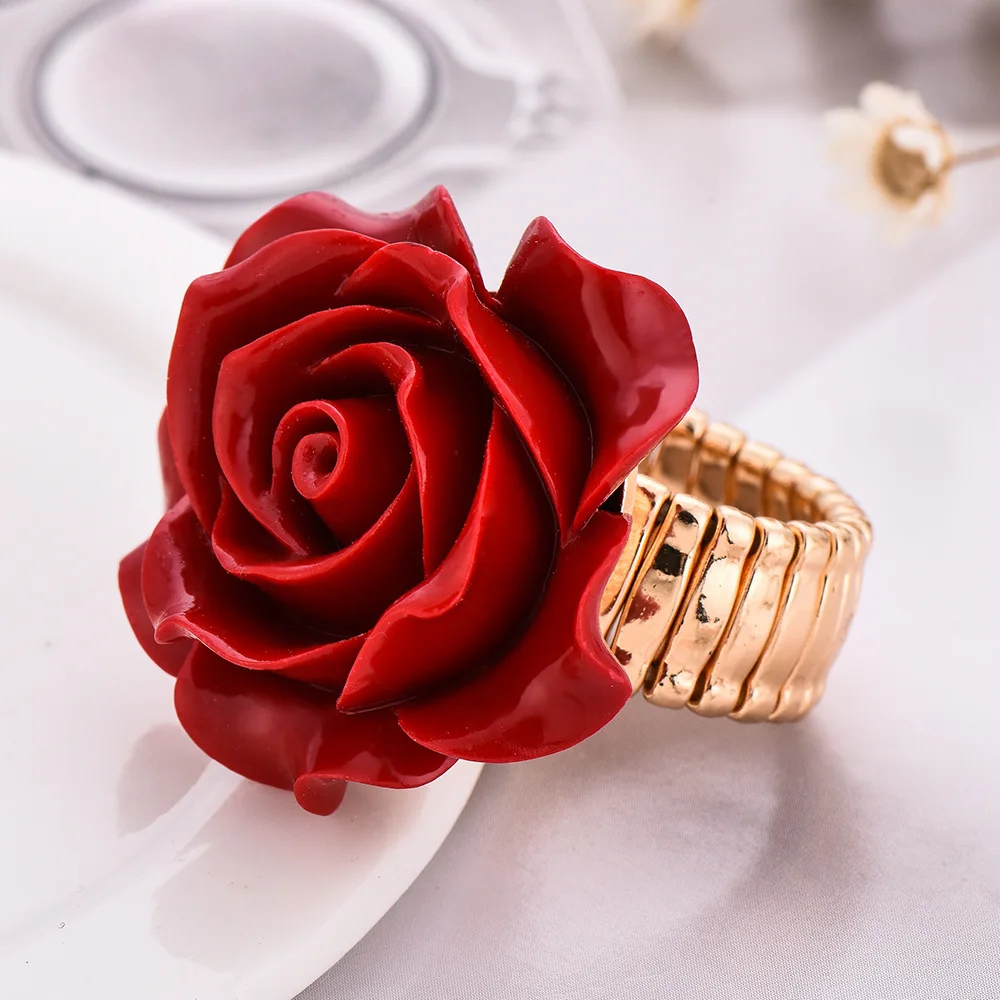 Vintage Fashion Rings For Women - Yeni varış kırmızı renk reçine gül