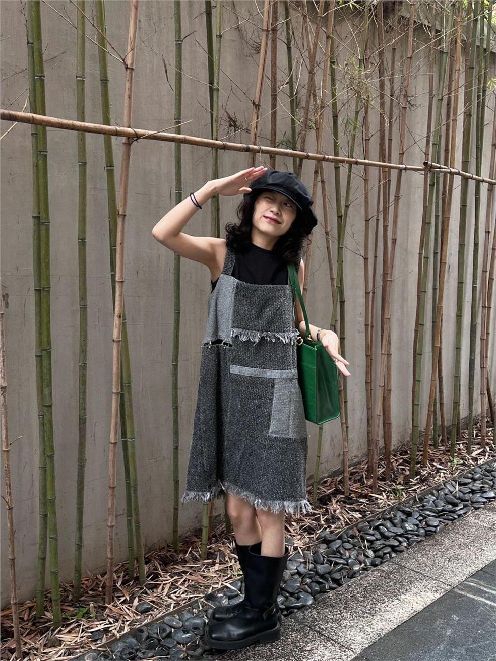 Denim Skirt Midi Vintage - Yazlık Çöl Stili Kısa Kollu Kot