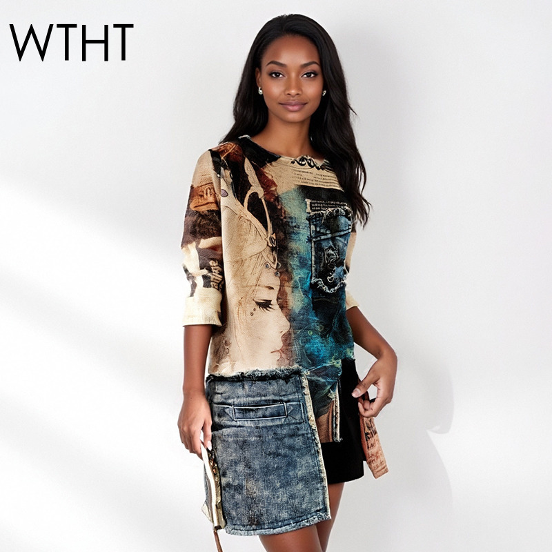 Vintage Fashion Influencer - WTHT Vintage Moda kadın Patchwork Düzensiz