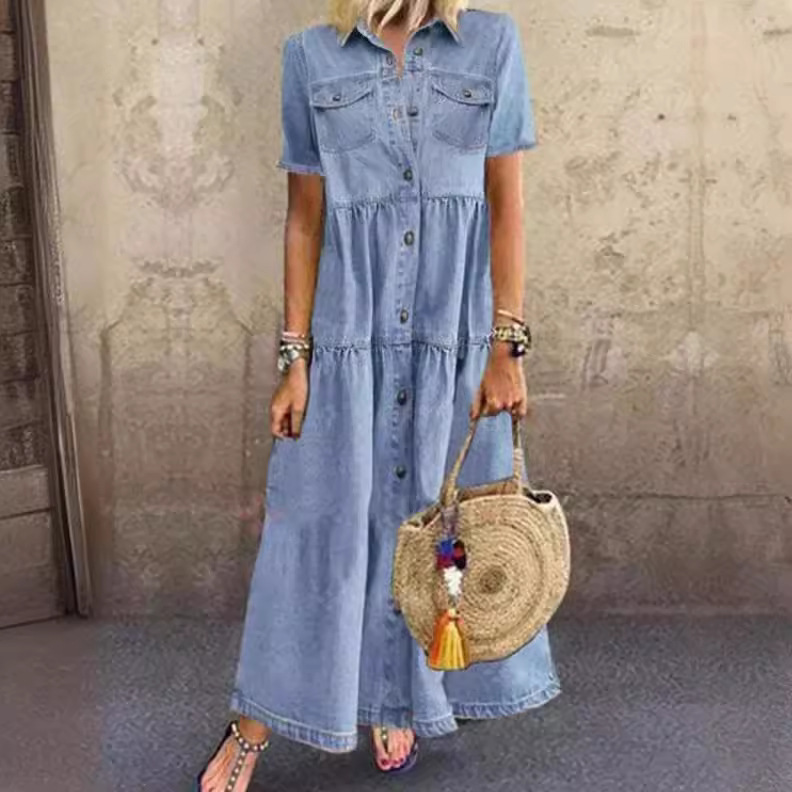 Denim Skirt Midi Vintage - Vintage Tarzı Uzun Çok Tokalı Denim