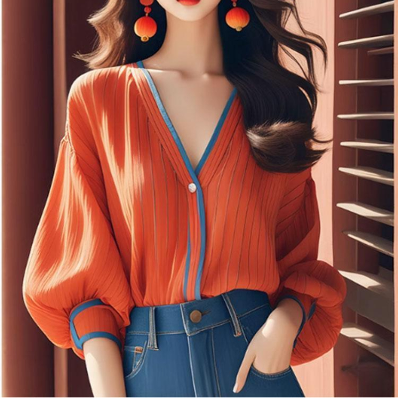 Çizgili V Yaka Gevşek Vintage  - Vintage Fashion Trends incelemesi ve fiyatı
