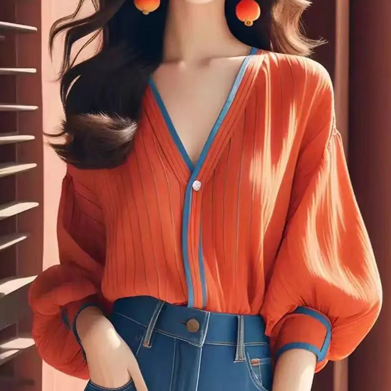 Çizgili V Yaka Gevşek Vintage  - Vintage Fashion Trends incelemesi ve fiyatı