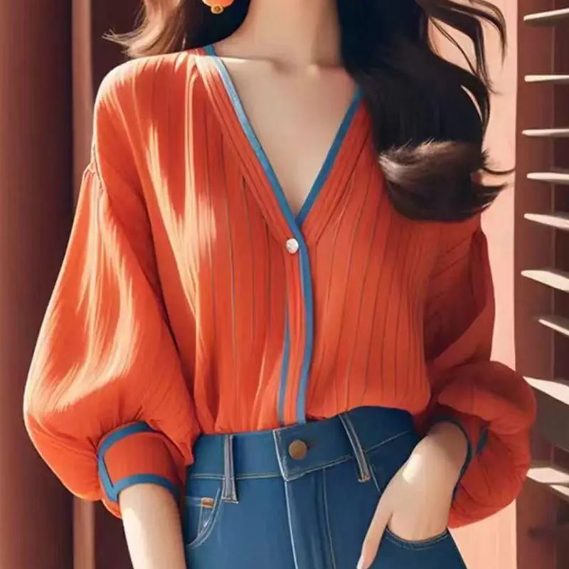 Çizgili V Yaka Gevşek Vintage  - Vintage Fashion Trends incelemesi ve fiyatı