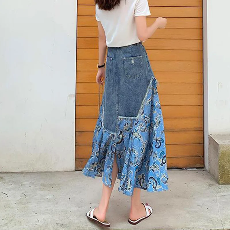 Yaz Yüksek Bel Uzun Etekler Ka - Denim Skirt Midi Vintage incelemesi ve fiyatı