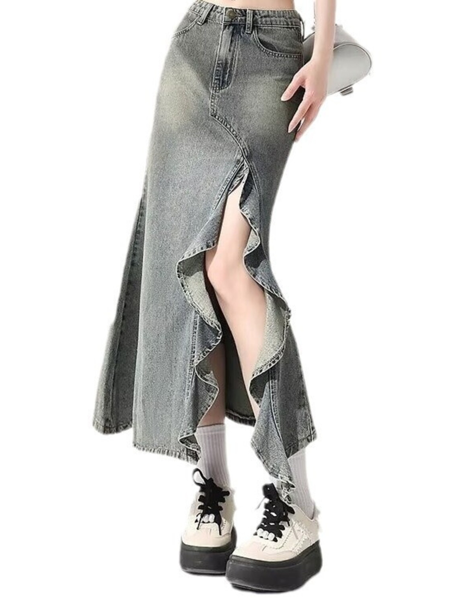 Kadınlar İçin Vintage Yıkanmış - Denim Skirt Midi Vintage incelemesi ve fiyatı