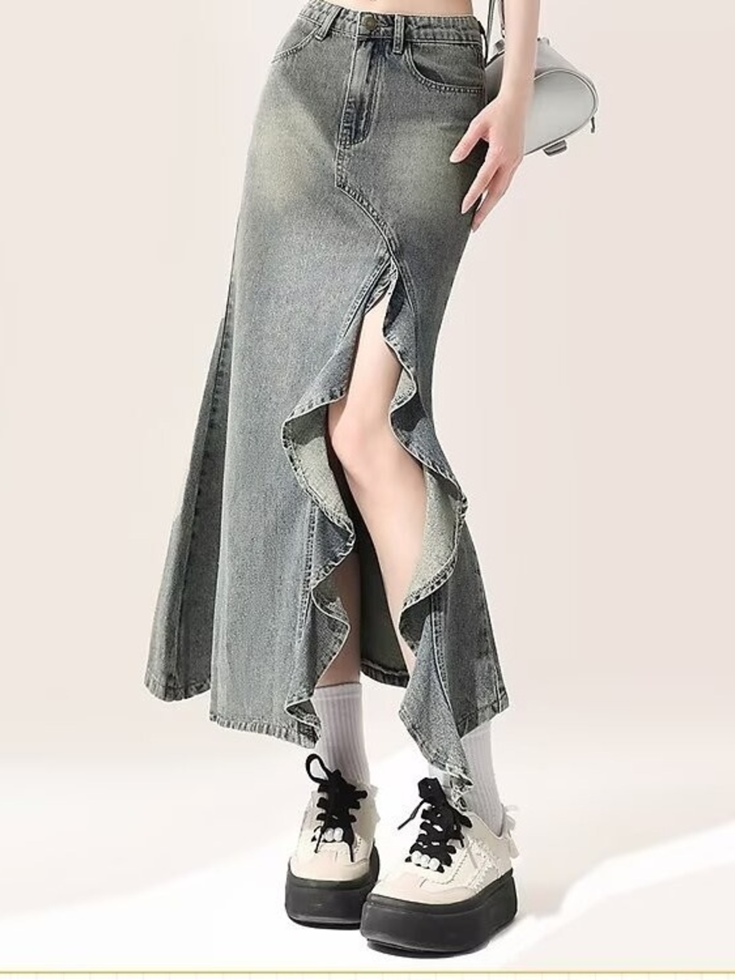 Kadınlar İçin Vintage Yıkanmış - Denim Skirt Midi Vintage incelemesi ve fiyatı