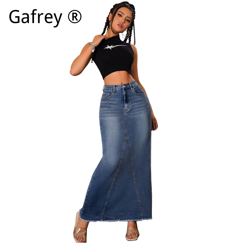 Kadınlar İçin Kot Midi Etek Yü - Denim Skirt Midi Vintage incelemesi ve fiyatı