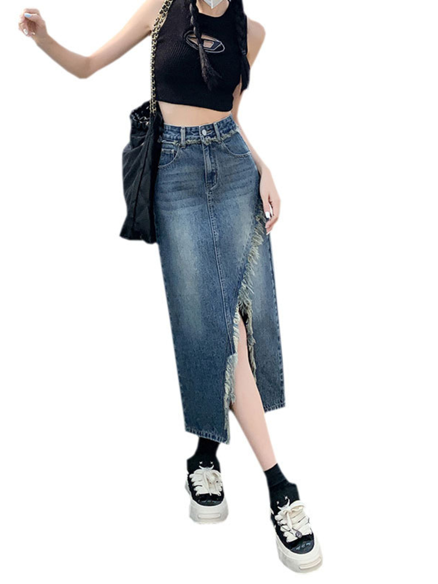 Kadın Yüksek Bel Kot Etek A-Li - Denim Skirt Midi Vintage incelemesi ve fiyatı