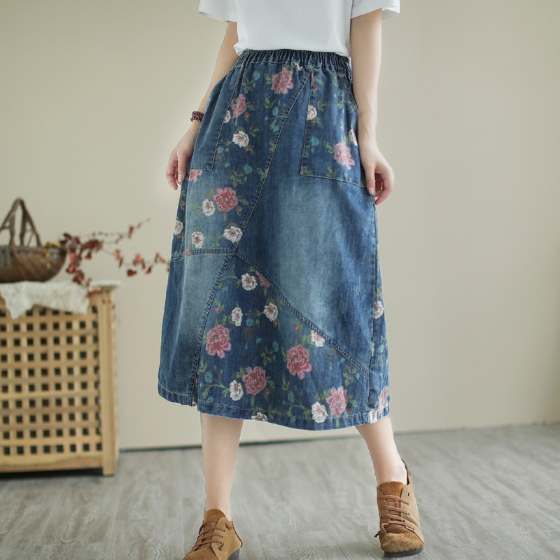 Japon Vintage Mori Kız Çiçek B - Denim Skirt Midi Vintage incelemesi ve fiyatı