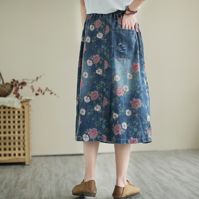 Japon Vintage Mori Kız Çiçek B - Denim Skirt Midi Vintage incelemesi ve fiyatı