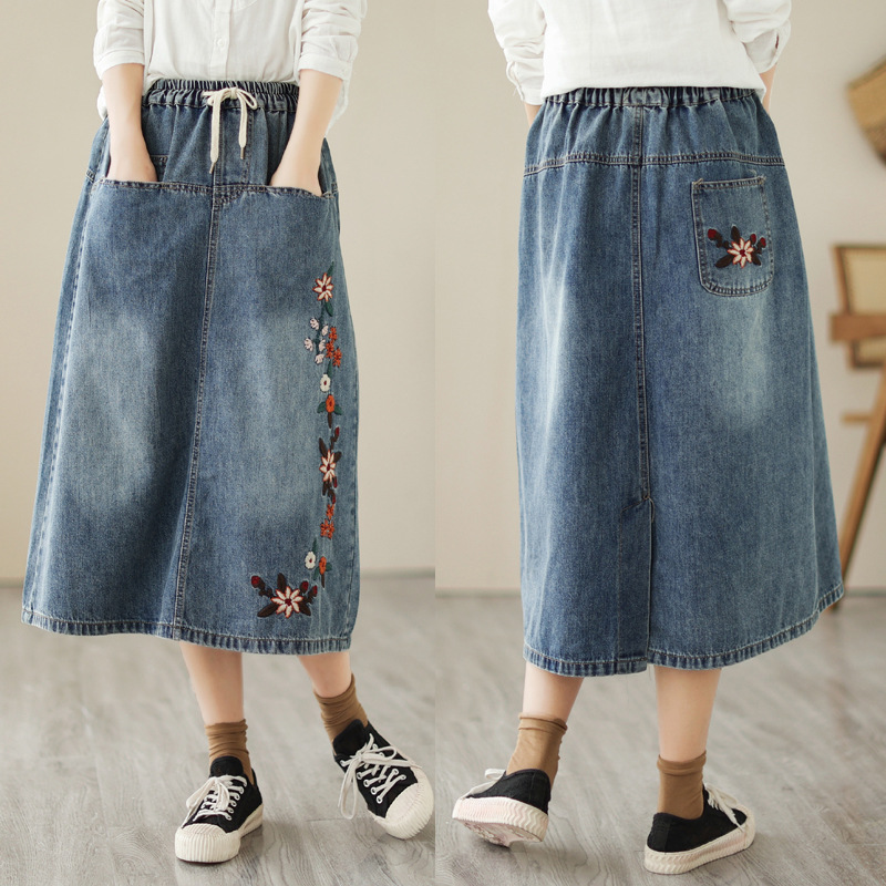 Japon Vintage Mori Kız Çiçek B - Denim Skirt Midi Vintage incelemesi ve fiyatı