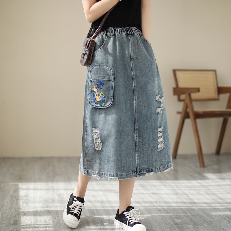 Japon Vintage Mori Kız Çiçek B - Denim Skirt Midi Vintage incelemesi ve fiyatı