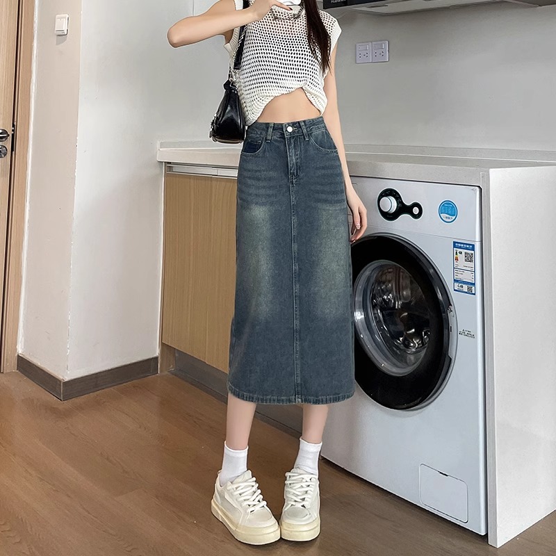 İlkbahar Yaz Yeni Retro Renk B - Denim Skirt Midi Vintage incelemesi ve fiyatı